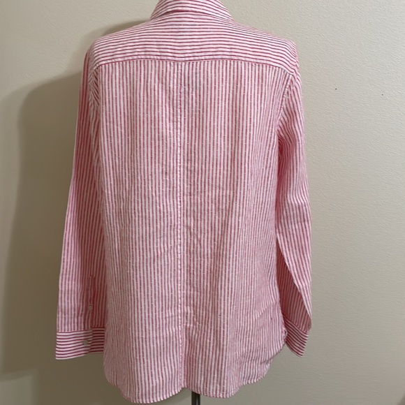 New TALBOTS White Red Stripes Linen Button Down Shirt Size Medium - Picture 7 of 11